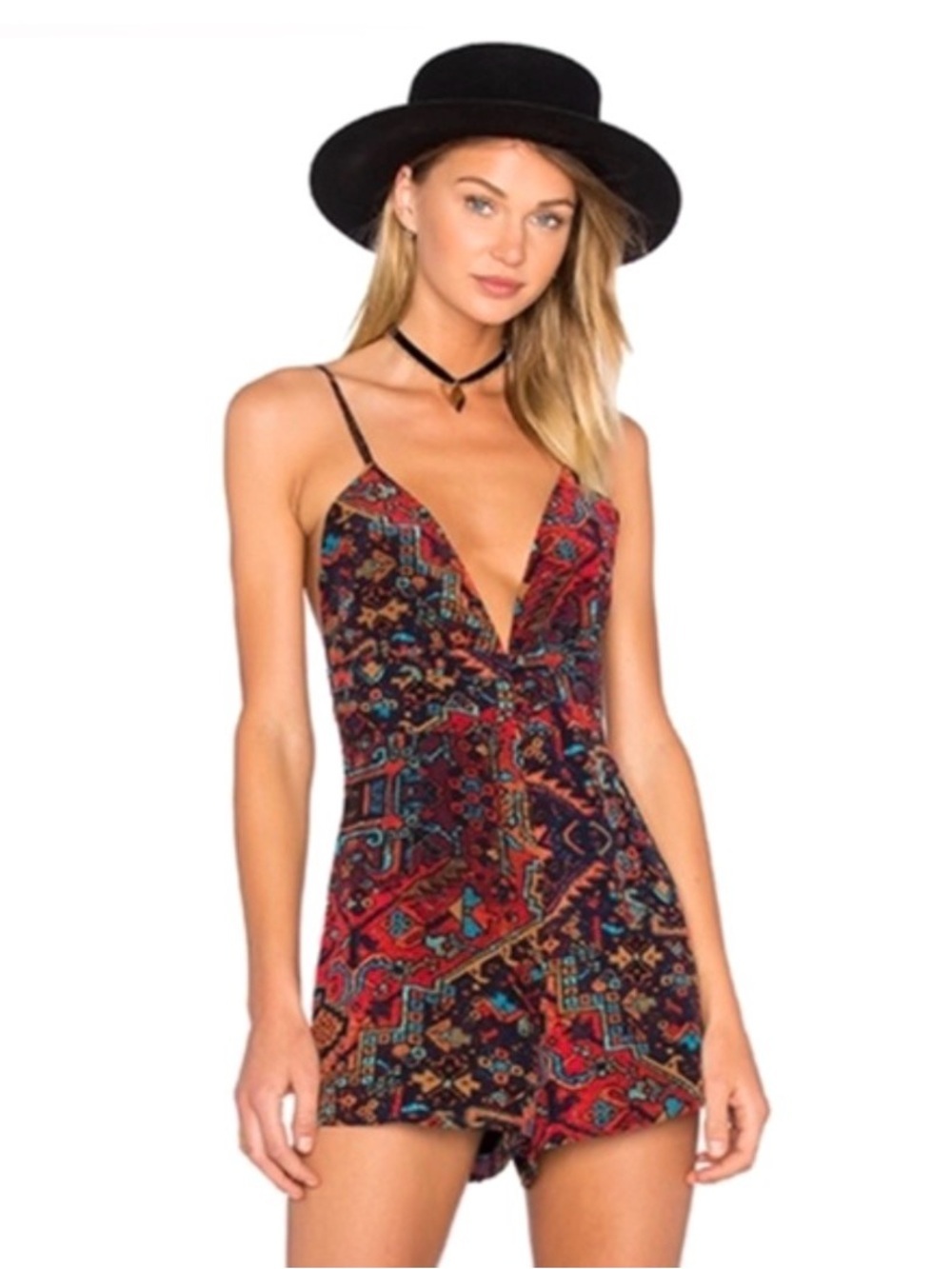 Stone Cold Fox Red Multicolor Printed Dress with Button-Up Front